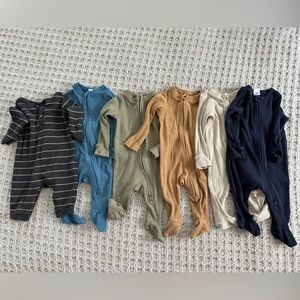 Bundle of 6 Old Navy Ribbed Footed Onesies in Assorted Colors